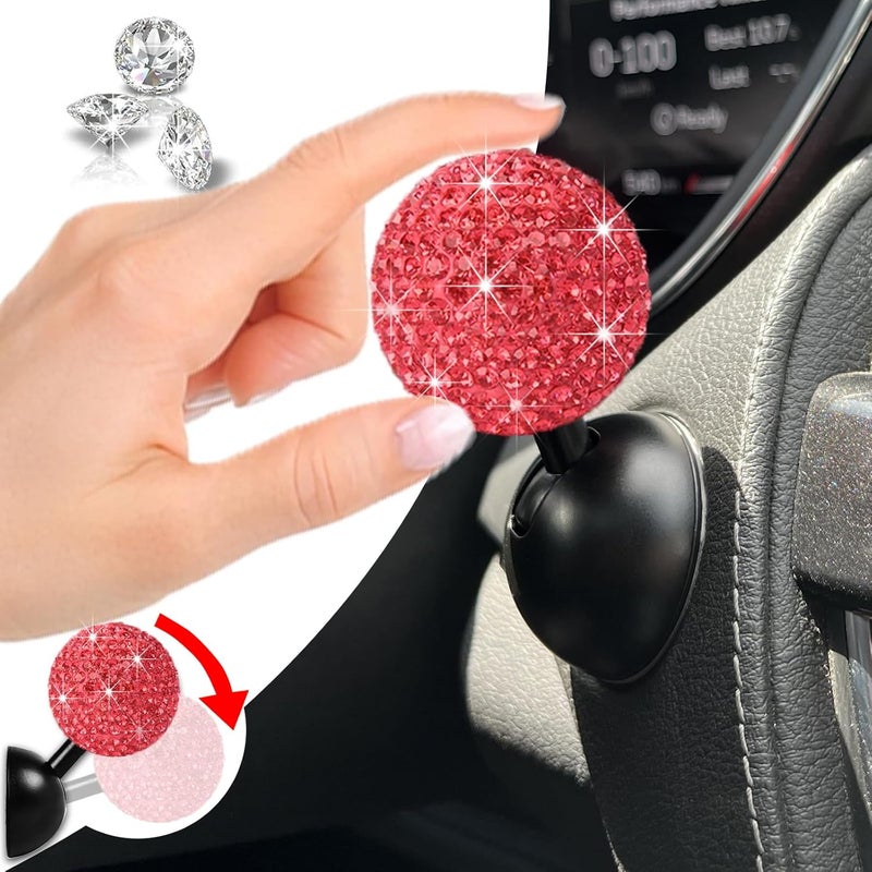 Zerikwon Bling Diamond Car Push Start Button Cover - Cute Accessories for Women Interior, Engine Starter Joystick Decor for Girls, Red - Image 1